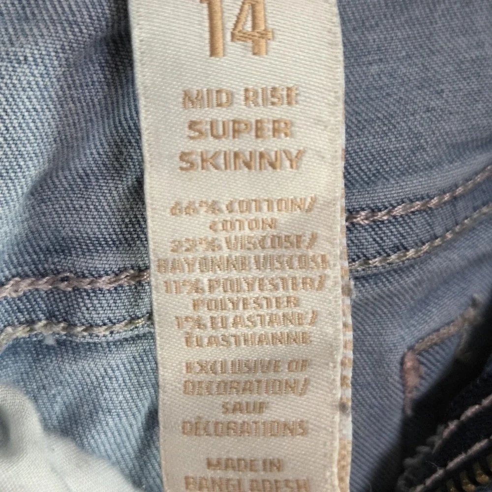 Justice Jeans Girls 14 Blue Mid Rise Super Skinny Distressed Raw Hem Denim